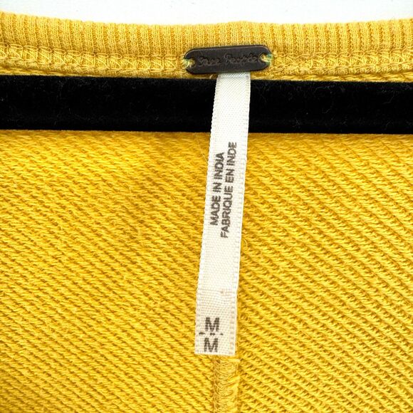FREE PEOPLE Yellow Senorita Embroidered Boho Pullover Crop Sweater Top Size M - Picture 5 of 6